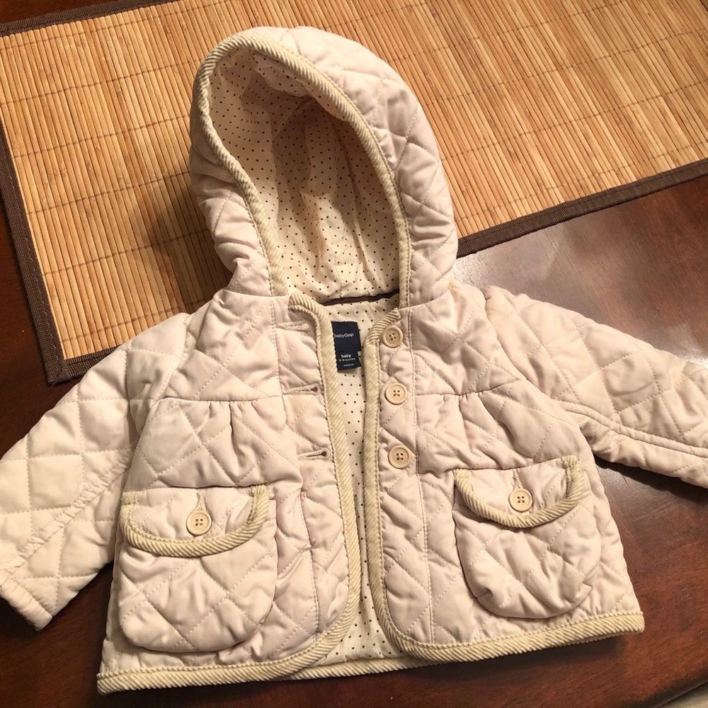 0-6 mnths Baby GAP Cream Quilted Coat with Hood